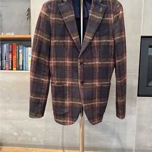 Paoloni Brown and Blue Plaid Blazer